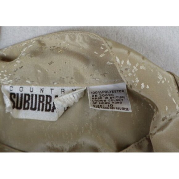 COUNTRY SUBURBANS - WOMEN'S BEIGE HIGH NECK SILKY TEXTURED VINTAGE BLOUSE - 10 - Picture 9 of 9